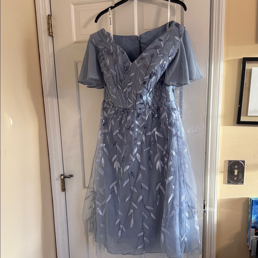 Elegant Blue Embroidered Dress